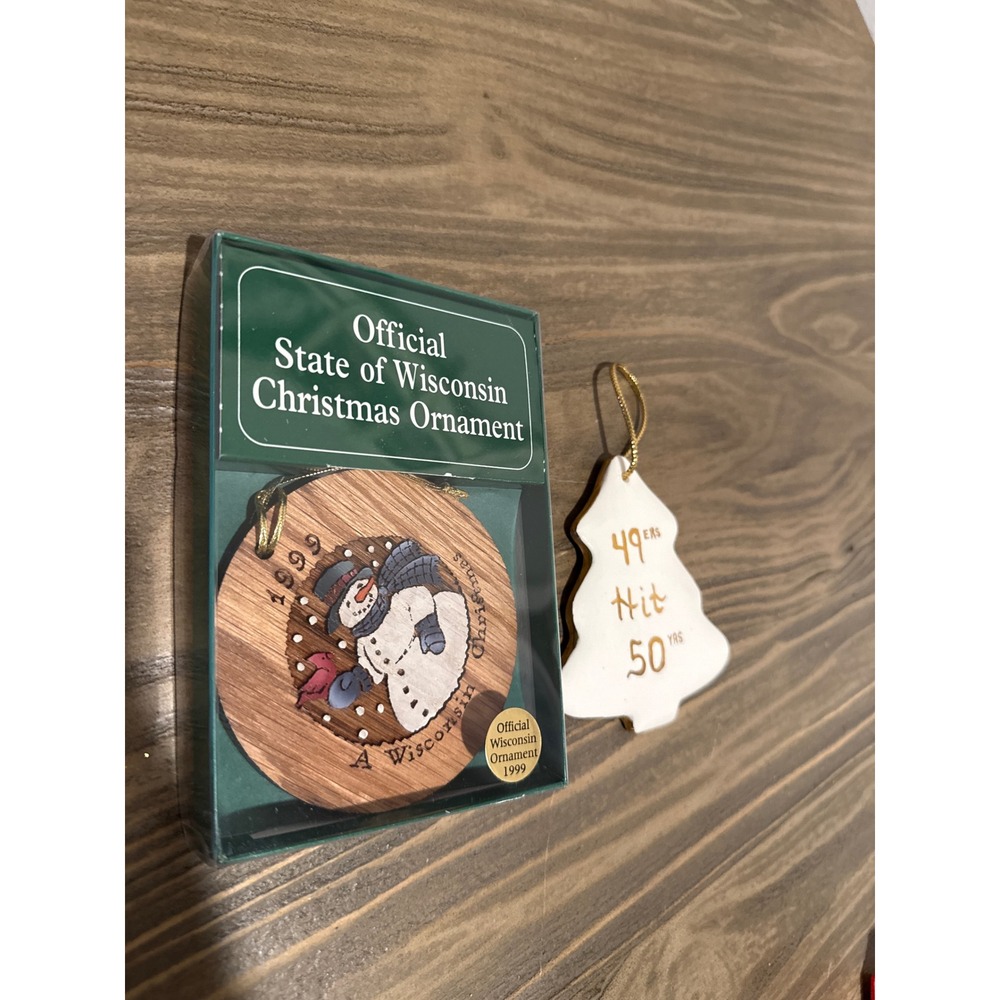 New 1999 Official State Of Wisconsin Wood Ornament & Wilmot High School 50th Lot